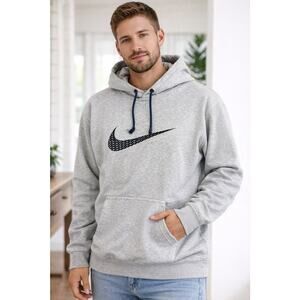 Retro 2000s Nike Heather Grey Big Swoosh Hoodie Adult L